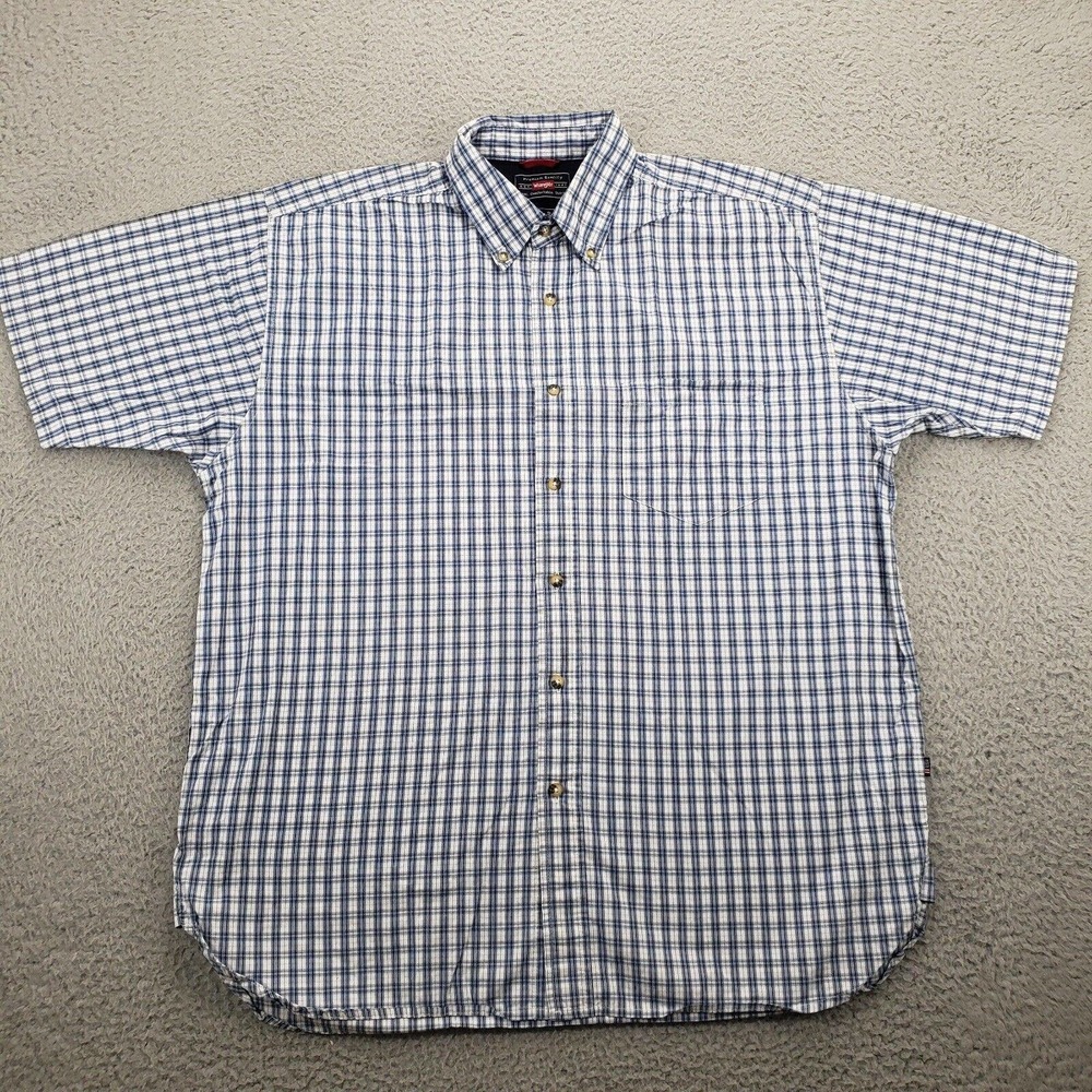 Wrangler Shirt Mens‎ Large Blue Plaid Short Sleeve Button Down Comfort Premium